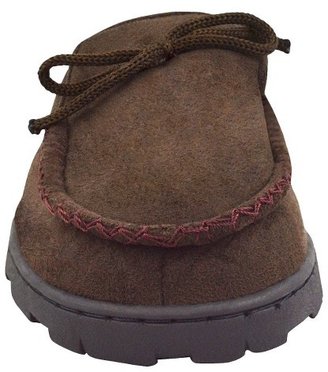 Muk Luks Men's Polysuede Moccasin with Flannel Lining - Brown