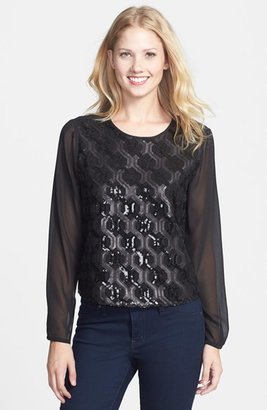 Vince Camuto Sequin Embroidered Front Blouse