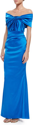 Talbot Runhof Govanti Adjustable Off-The-Shoulder Twist Gown, Blue