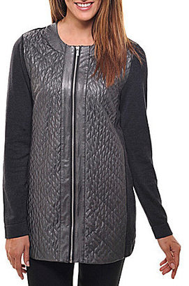 Peter Nygard Quilted Faux-Leather Cardigan