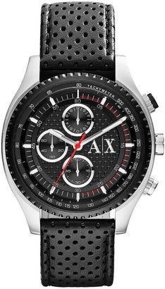 Armani Exchange Chronograph Black Dial and Black Leather Strap Mens Watch