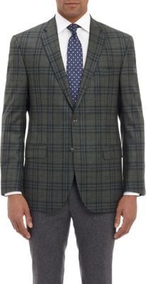 Barneys New York Super 120's Plaid Two-Button Sportcoat