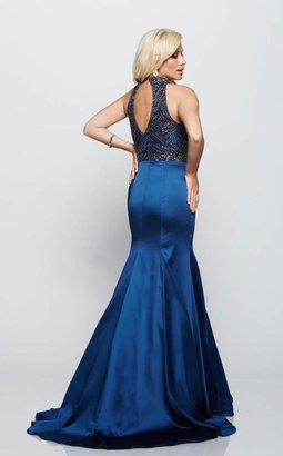 Milano Formals - Bead-Encrusted Halter Evening Gown E2068