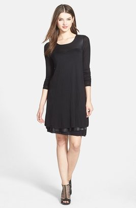 Kensie Faux Leather Trim Layered Scoop Neck Dress
