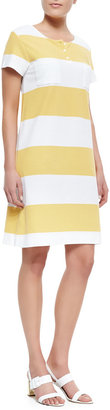 Joan Vass Striped Pique Short-Sleeve Dress