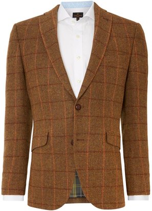 Barbour Men's Olive check regular fit jacket with orange trim