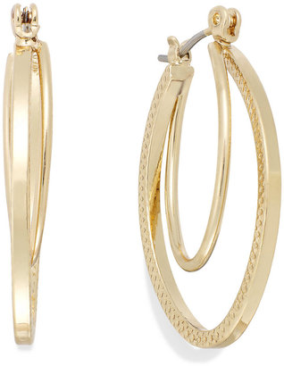Charter Club Gold-Tone Double Textured Oval Hoop Earrings