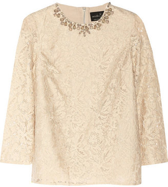 Needle & Thread Crystal-embellished guipure lace top