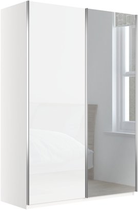 John Lewis & Partners Elstra 150cm Wardrobe with White Glass and Mirrored Sliding Doors