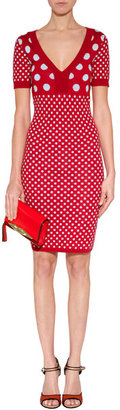 Joseph Red/White Wool-Cashmere Paule Spot Knit Dress