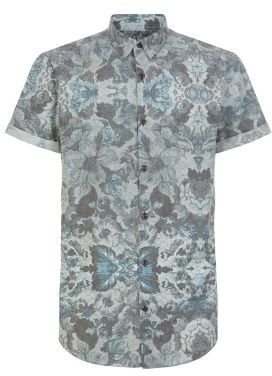 New Look Blue Textured Floral Print Short Sleeve Shirt