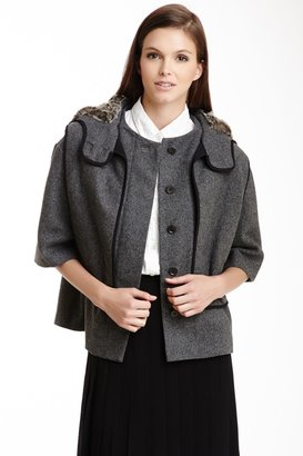BCBGMAXAZRIA Payton Faux Fur Hooded Wool Blend Coat