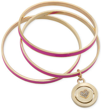 Carolee Gold-Tone Word Play Love Spinning Charm Pink Bangle Bracelet Set