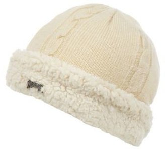 Mantaray Cream cable knitted fleece trim beanie hat