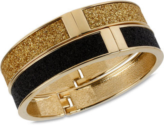 Betsey Johnson Gold and Black Glitter Bangle Bracelet Set