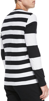 Burberry Long-Sleeve Block-Striped Henley, Black/White
