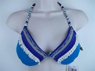 Lucky Brand NWT Blue Push Up Halter Swimsuit Bikini Top Size S Retail $78 #1005
