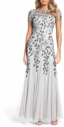 Adrianna Papell Women's Floral Beaded Trumpet Gown