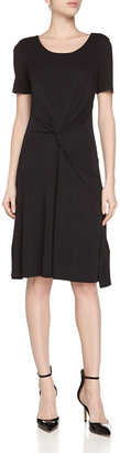 Halston Short-Sleeve Twist-Waist Dress