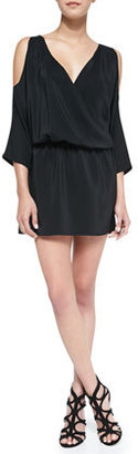 Amanda Uprichard Cold-Shoulder Draped Silk Dress, Black