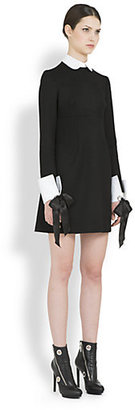 Alexander McQueen Wool Contrast Ribbon-Cuff Dress