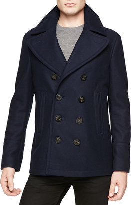 Burberry Wool/Cashmere Pea Coat, Navy
