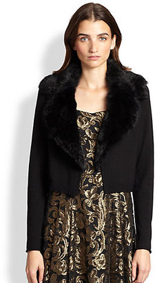 Nanette Lepore Wool Fur-Collar Cardigan
