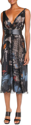 Donna Karan Deep V-Neck Printed Dress