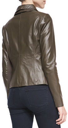 Neiman Marcus Cusp by Asymmetric Fold-Over Collar Leather Jacket, Tarmac