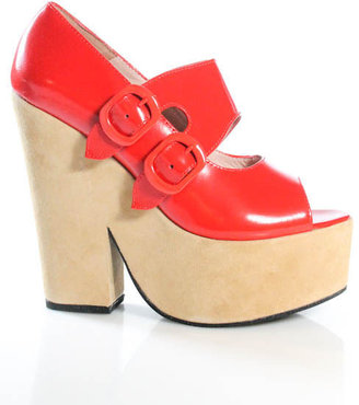 Carven NEW Red Leather Ankle Strap Peep Toe Platform Sandals Sz 40 10 $650