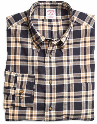 Brooks Brothers Regular Fit Navy Plaid Flannel Sport Shirt