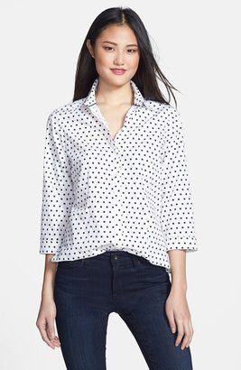 Foxcroft Square Dot Print Fitted Cotton Shirt