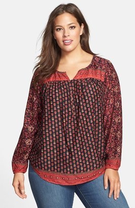 Lucky Brand Mixed Print Peasant Top (Plus Size)