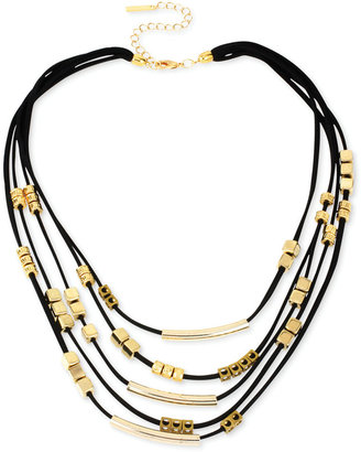Steve Madden Gold-Tone Black Cord and Mixed Bead Illusion Necklace