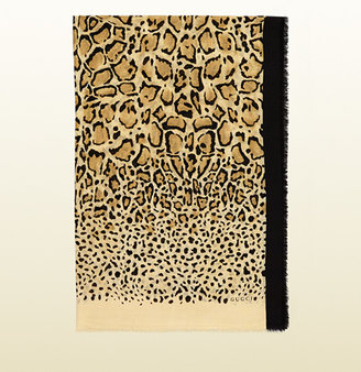 Gucci Leopard Print Silk Cashmere Stole