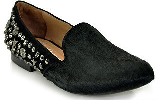 Jeffrey Campbell Elegant Duo - Black Suede Pony Hair Studded Loafer