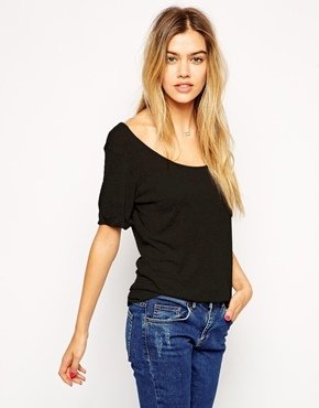 ASOS Forever T-Shirt with Scoop Neck in Baby Rib - Black