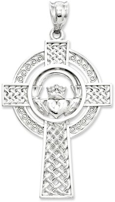 Macy's 14k White Gold Charm, Celtic Claddagh Cross Charm