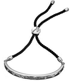 GUESS rhodium plated demi bangle with black cord & script with crystals