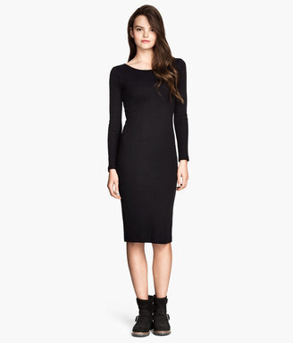 H&M Ribbed Jersey Dress - Black - Ladies