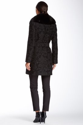 Sofia Cashmere Genuine Dyed Fox Fur Collar Jacquard Wool Blend Wrap