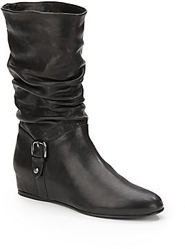 Stuart Weitzman Rugerio Scrunched Leather Boots/Black