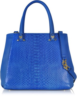 Ghibli Blue Python and Leather Tote w/Detachable Shoulder Strap