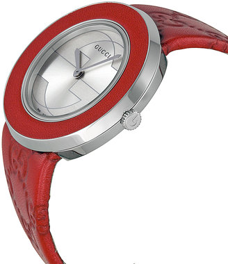 Gucci Women's U-Play Silver Dial Red Leather Watch