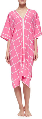 Natori Windowpane-Print Short-Sleeve Caftan, Tropical Pink