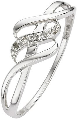 Love GOLD 9-Carat White Gold Diamond Set Fancy Wave Ring