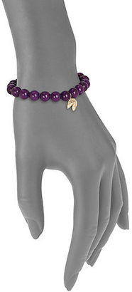 Sydney Evan Diamond, Purple Mountain Jade & 14K Yellow Gold Fortune Cookie Beaded Stretch Bracelet