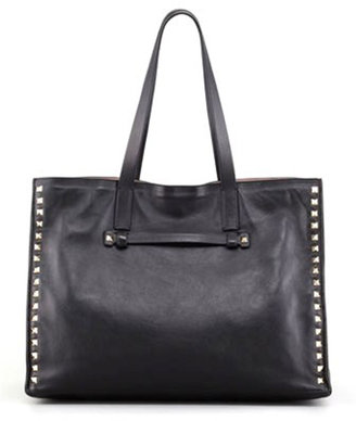 Valentino Rockstud Shopping Tote Bag, Black/Poudre