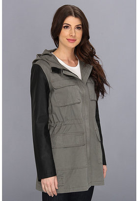 DKNY Four-Pocket Anorak w/ Faux Leather Sleeves