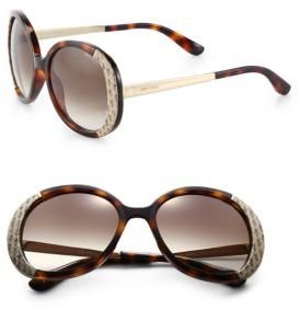 Jimmy Choo Millie Snakeskin Leather-Trimmed Sunglasses